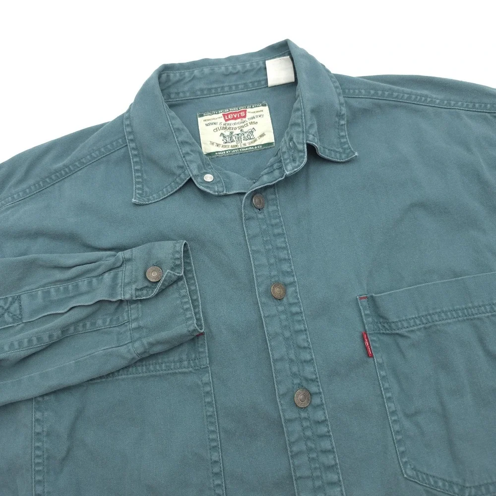 Levis Denim Shirt Adult Medium Green Western Rodeo Cowboy 90s Red Tab Mens